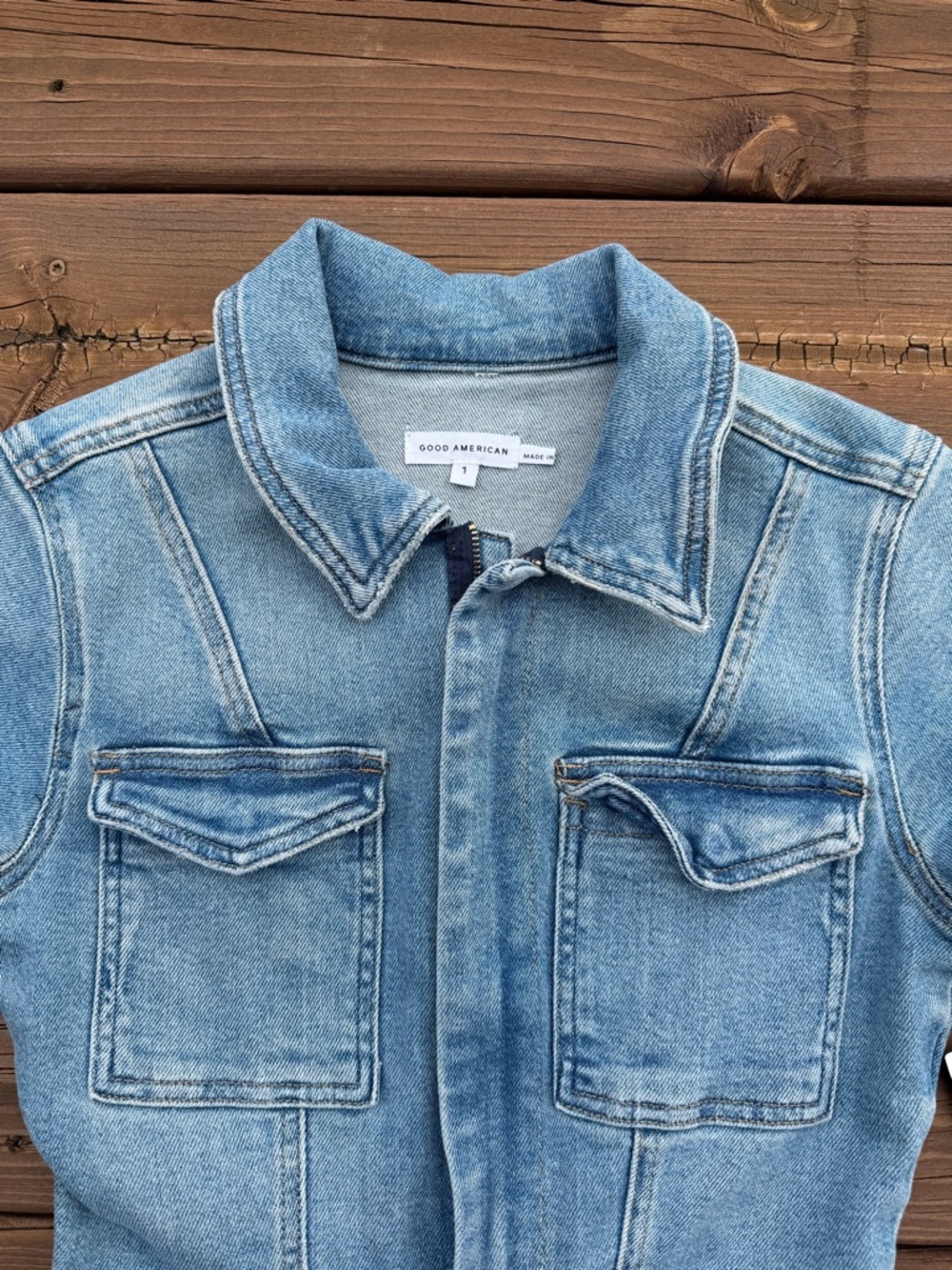 GOOD AMERICAN Light Wash Denim Jumpsuit - Short Sleeve - Picture 6 of 12